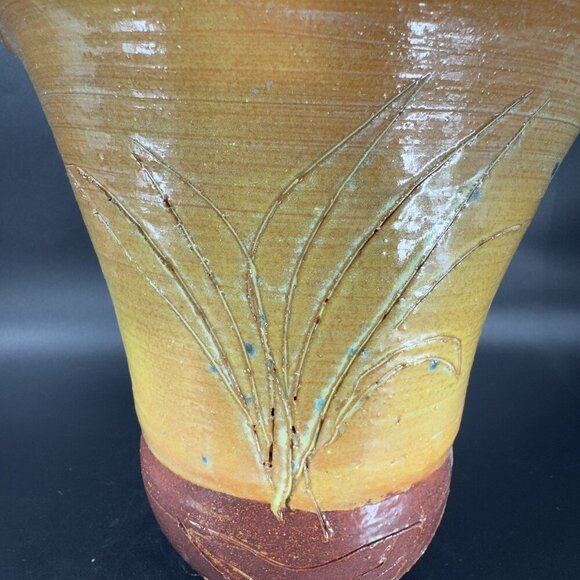 Vintage Oval Hand Made Studio Pottery Vase Etched RedWare Pottery Vessel Vase - Picture 11 of 16